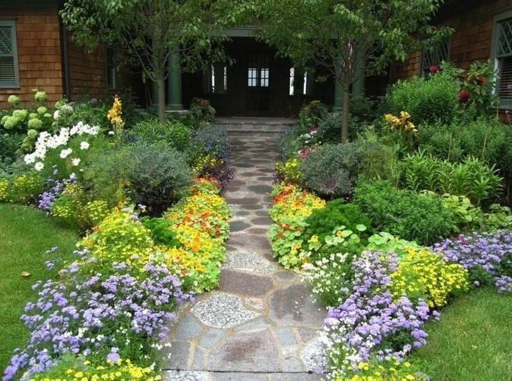 Красивые цветники на дачах фото 40+ Brilliant ideas for stone pathways in your garden Pathway landscaping, Front
