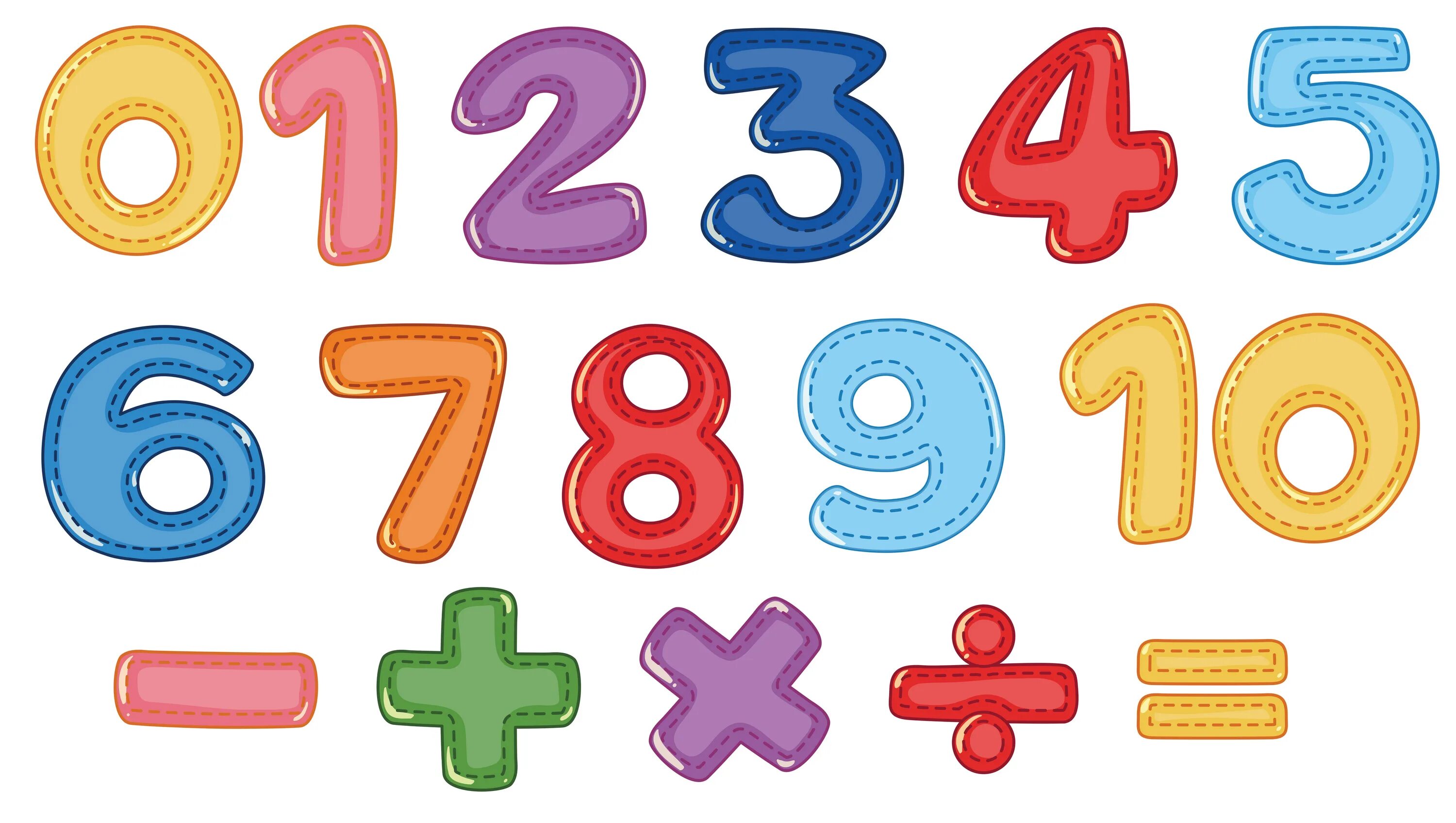Красивые цветные цифры для оформления A set of number and math symbols 695642 Vector Art at Vecteezy