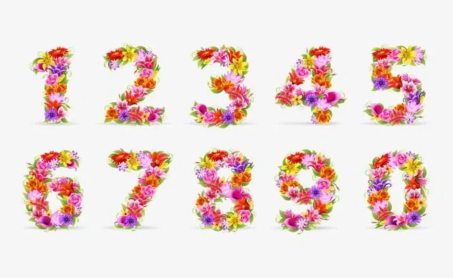 Красивые цветные цифры для оформления Composición De Flores Digital PNG ,dibujos Números Arábigos, Flores, Garabato PN