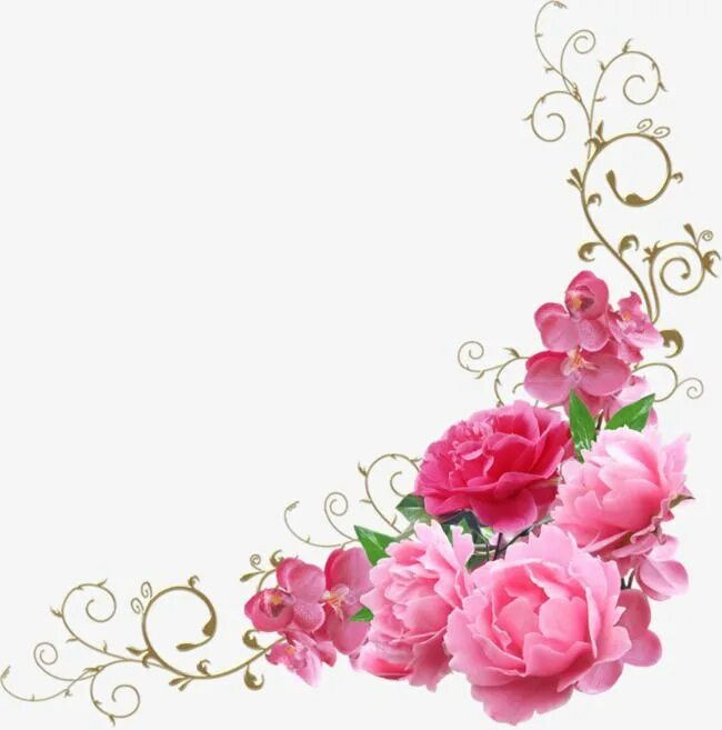 Красивые цветочки для оформления Decorative Corners Vector Design Images, Pink Flowers Decorate The Corners, Pink