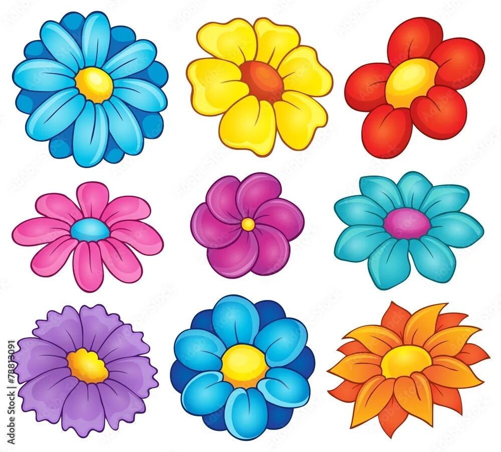 Красивые цветы вырезать для оформления распечатать цветные Flower theme collection 6 Векторный объект Stock Adobe Stock