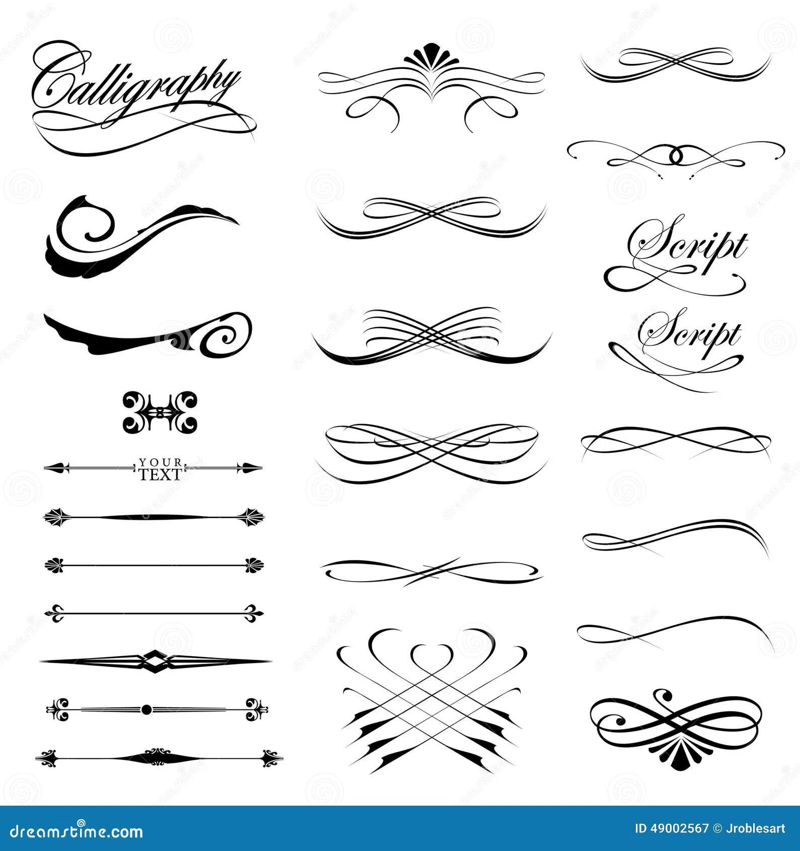 Красивые текстовые символы для оформления Calligraphy lines stock vector. Illustration of divider - 49002567