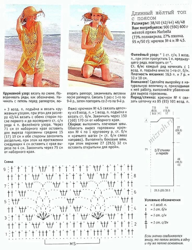 Красивые туники крючком схема Для пляжа: туника крючком цвета солнца. Обсуждение на LiveInternet - Российский 