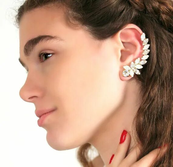 Красивые уши у девушек фото Ear Cuff Earrings White Opal Climbing Cuff Earrings Bridal - Etsy Ear cuff earin