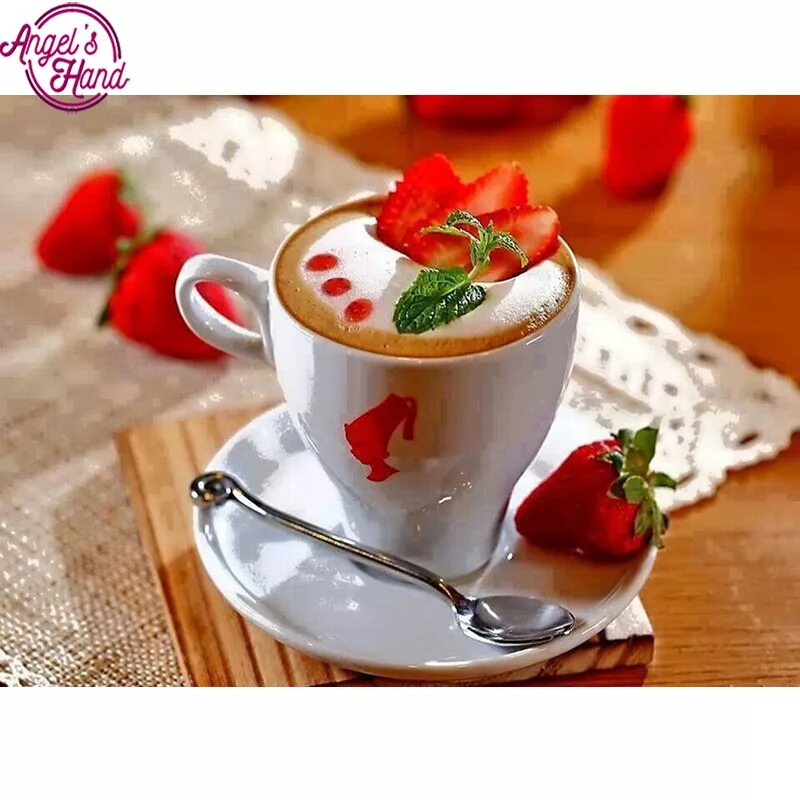 Красивые утренние картинки с пожеланиями full square drill Diamond embroidery Strawberry coffee 5D DIY diamond painting C