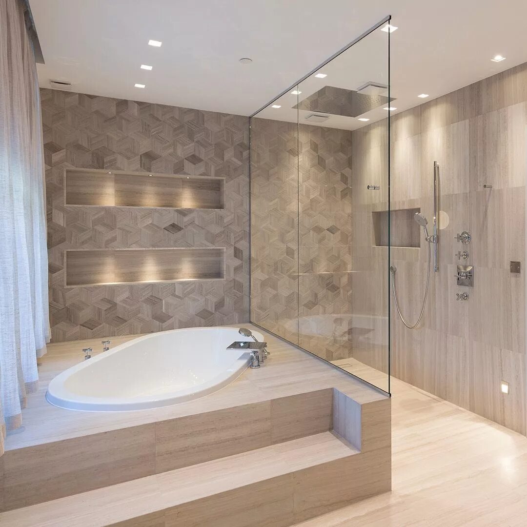 Красивые ванные комнаты с душевой фото Every bathroom should have a tub with a view and a walk in shower big enough to 