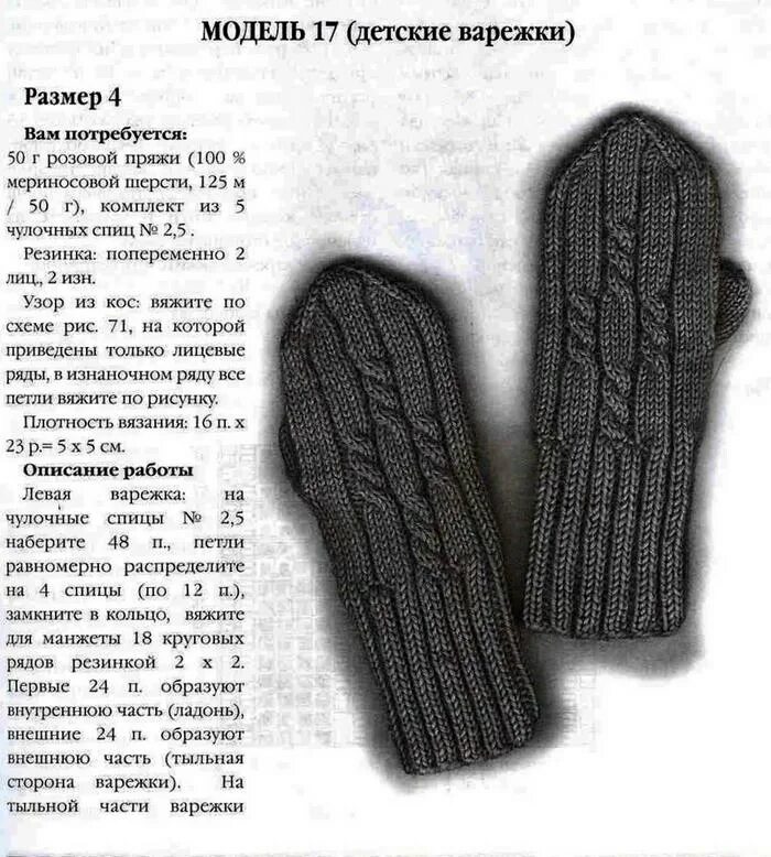 Красивые варежки схема спицы Описание вязания детских рукавичек Ух ты!