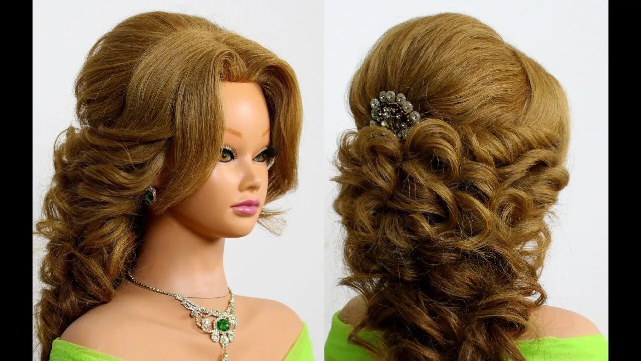 Красивые вечерние прическу на длинные Prom bridal hairstyle for long hair. Tutorial - YouTube