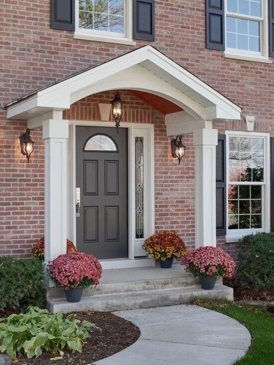 Красивые входные группы в частный дом фото Exterior renovation Brick exterior house, Portico design, House front porch