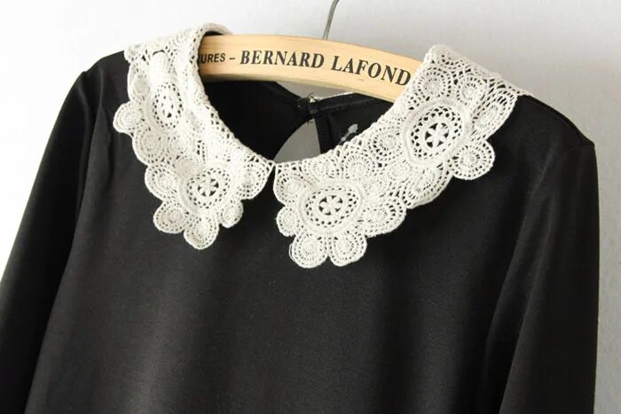 Красивые воротники на платье фото Ladies Fashion Black Dress White LYQ015 Three Quarter Sleeve Lace Collar Knit Wo