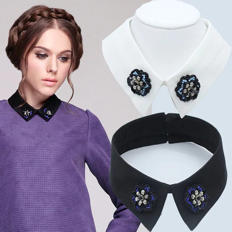 Красивые воротники на платье фото Fashion autumn winter women beaded fake false collars shirt pointed collar detac