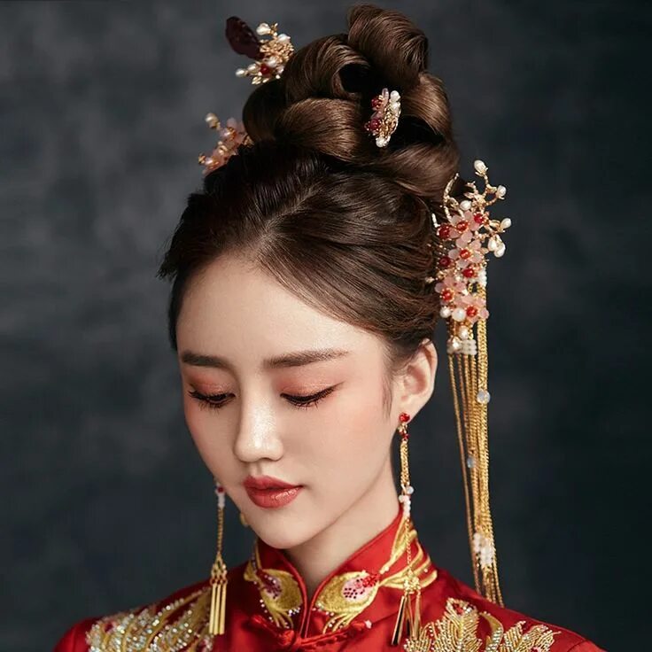Красивые японские прически Traditional Chinese Bride Headdress Costume Hairclips Floral Hairpin Wedding Hai