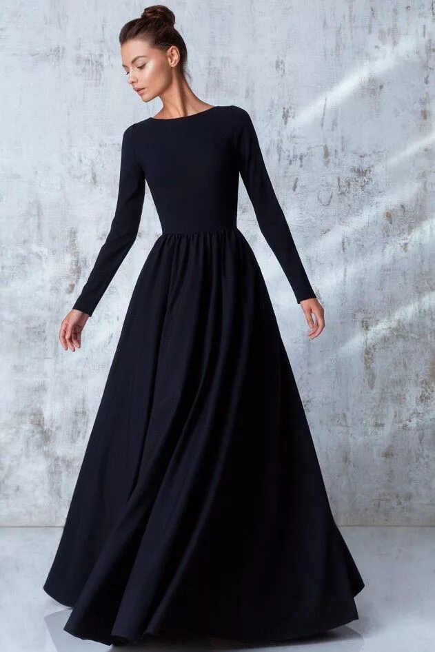 Красивые закрытые платья фото Buy basic long black dress cheap online