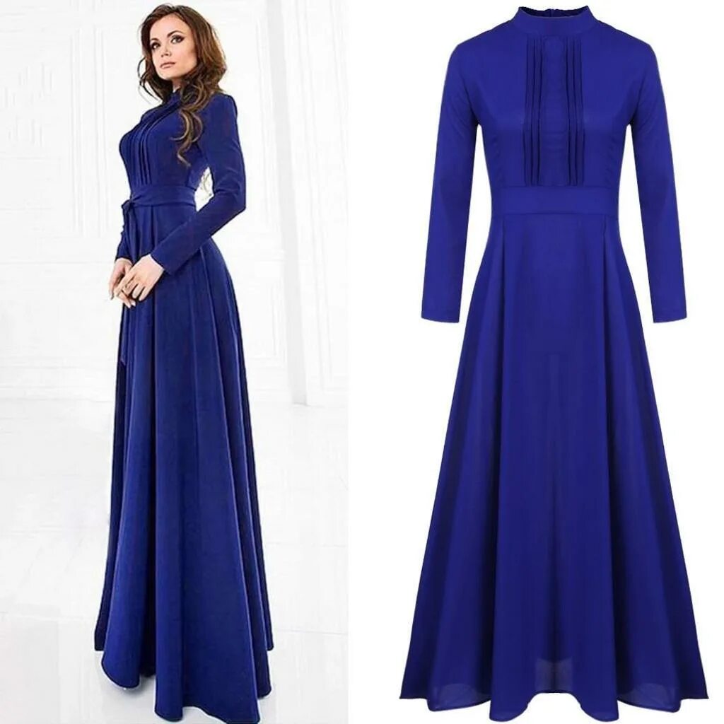 Красивые закрытые платья фото Women Long Sleeve Chiffon Maxi Dress S-XL купить недорого - выгодные цены, беспл