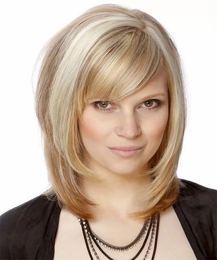 Красивые женские стрижки на средние волосы Best-Highlight-Medium-Blonde-Hair-with-Side-Swept-Bangs-and-Long-Bob-Hairstyles-