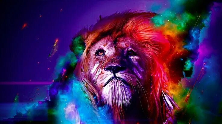 Красивые животные цветные красивые картинки #colorful digital art #lion #1080P #wallpaper #hdwallpaper #desktop Colorful lio