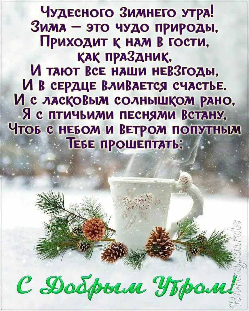 Красивые зимние картинки с пожеланиями утра Одноклассники Доброе утро, Зимние цитаты, Дневные цитаты