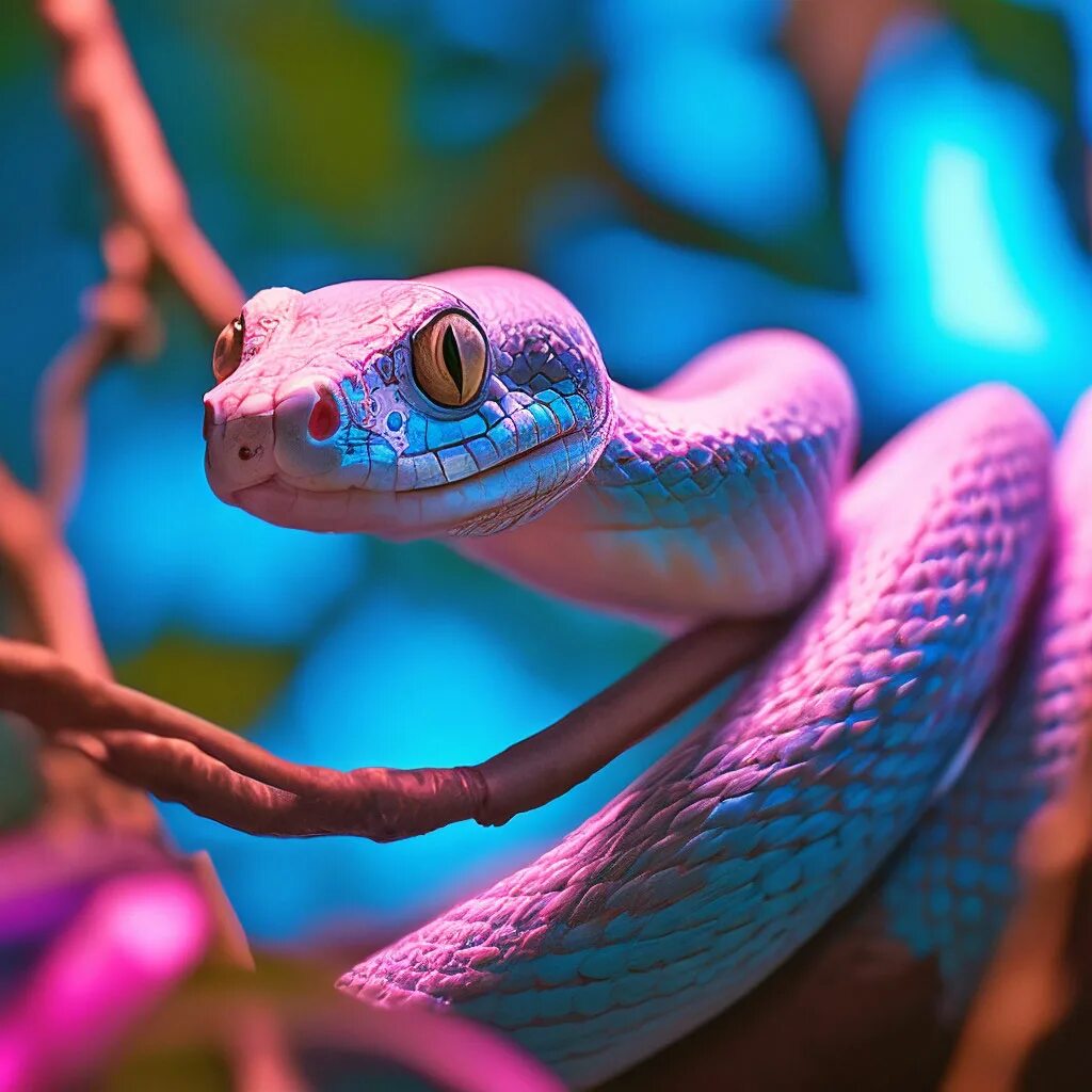 Красивые змеи фото "Beautiful snake on a branch, ." - image created in Shedevrum