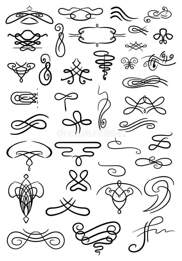 Красивые значки и символы для оформления текста Flourish Calligraphic Design Elements Set. Page Decoration Symbols To Embellish 