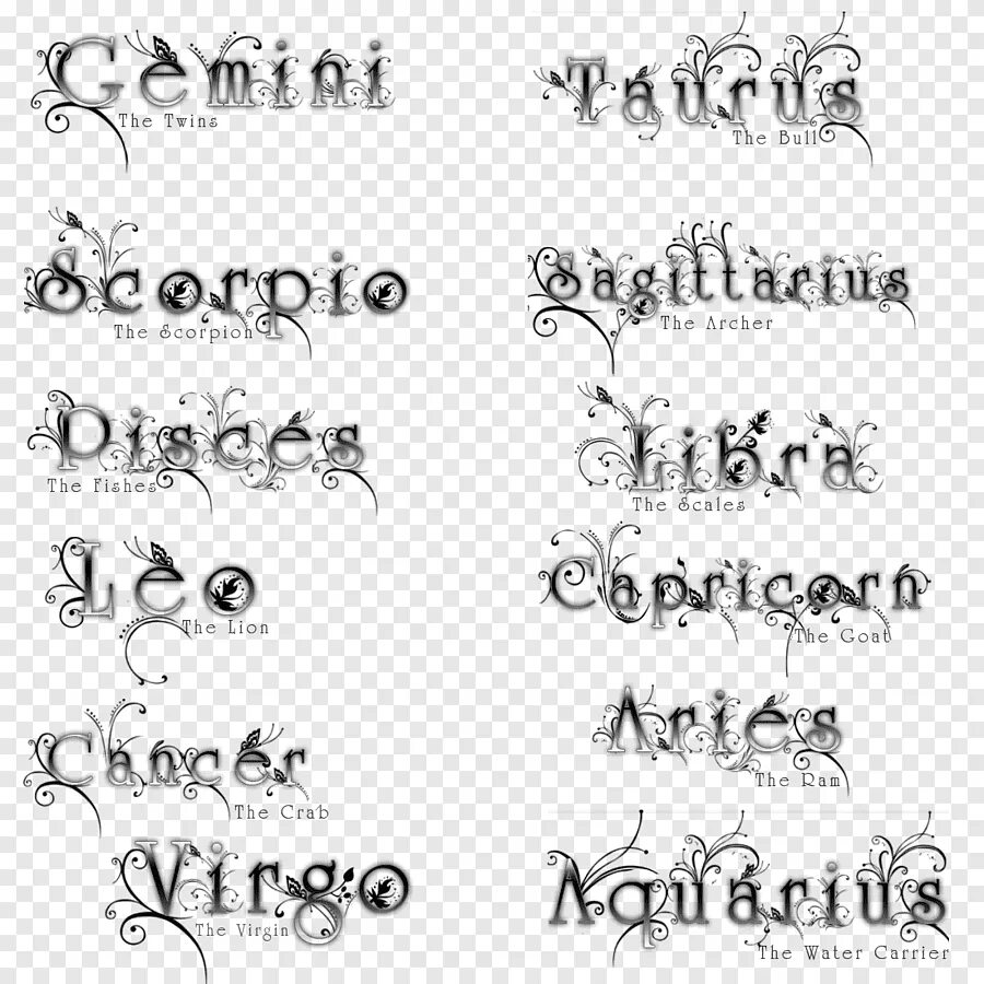 Красивые знаки для оформления ников Free download PS Brushes The Zodiac, Zodiac sign text, png PNGEgg