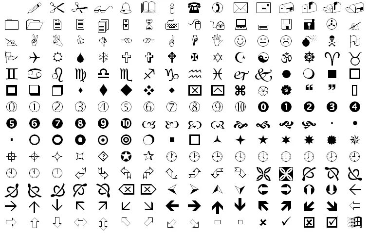 Красивые знаки и символы для оформления File:Wingdings.png - Wikipedia