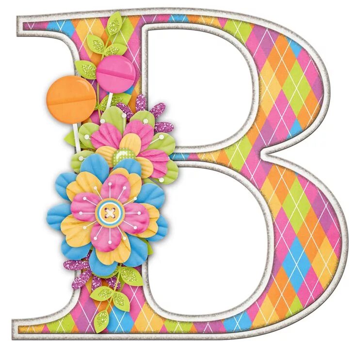 Красивый алфавит по буквам для оформления Colorful Flowers and Letters Alphabet