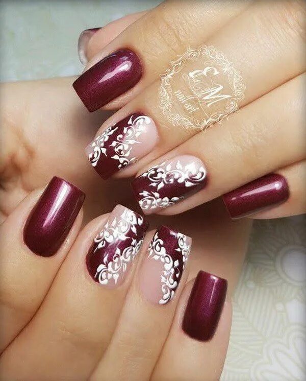 Красивый бордовый маникюр с дизайном фото Redirecting Lace nail design, Lace nail art, Lace nails