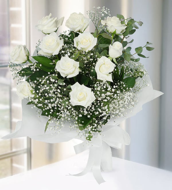 Красивый букет белый фото Send flowers Turkey, 11 White Roses Bouquet from 10USD