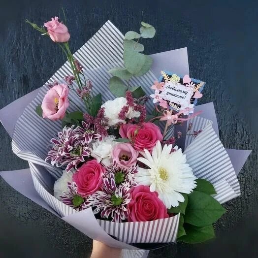 Красивый букет на день учителя фото Bouquet "Beloved teacher", 2917 RUB, delivery in 90 min Flowwow - flower deliver