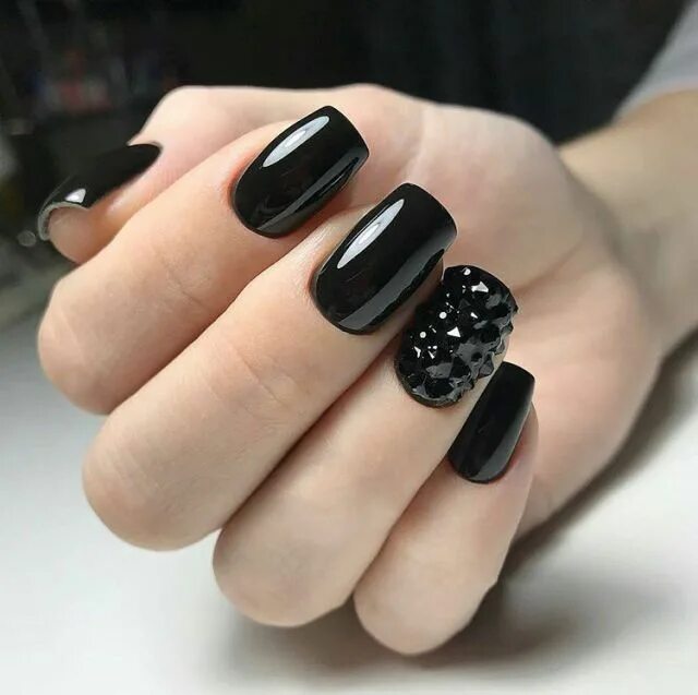 Красивый черный маникюр фото Classic good-looking black nail art picture, 2019 popular nail new style (con im