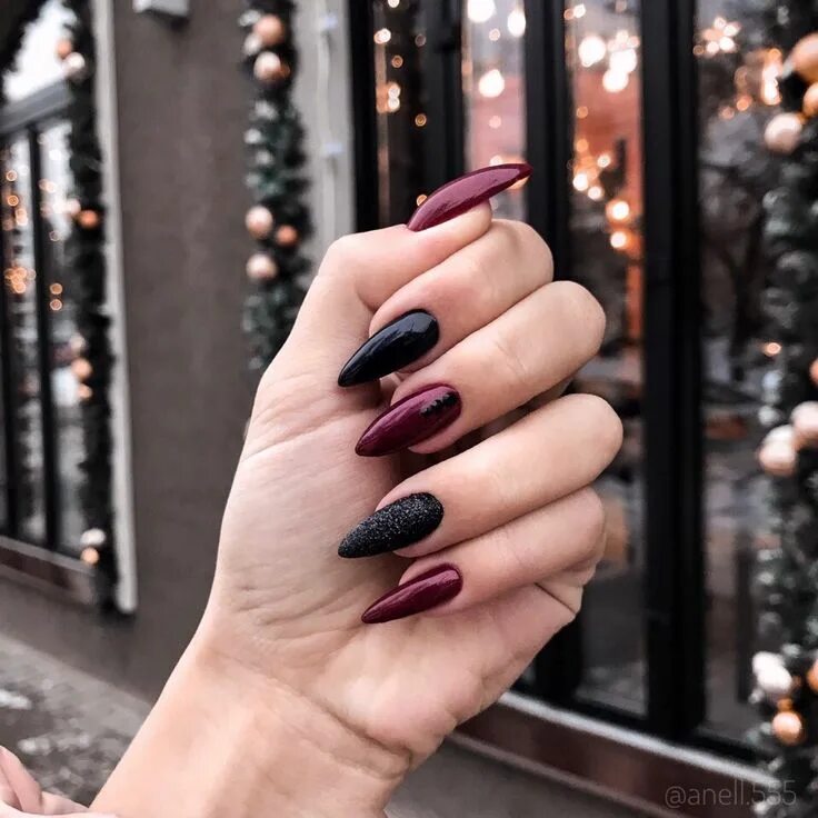 Красивый черный маникюр миндаль Pin on Маник Purple nails, Black and purple nails, Stylish nails