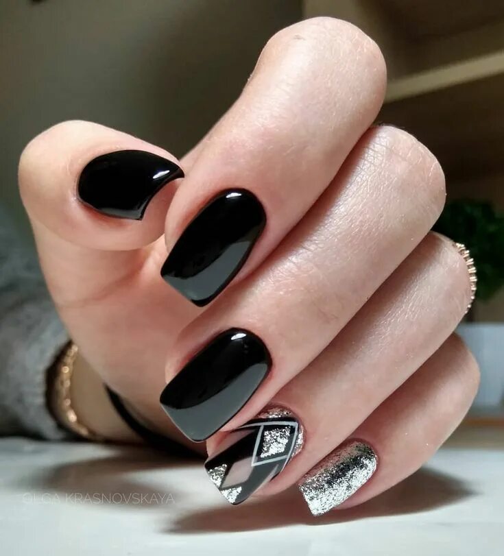 Красивый черный маникюр на квадратных ногтях Pin by Maria Ryabova on Ногти Black nail designs, French manicure nails, Square 