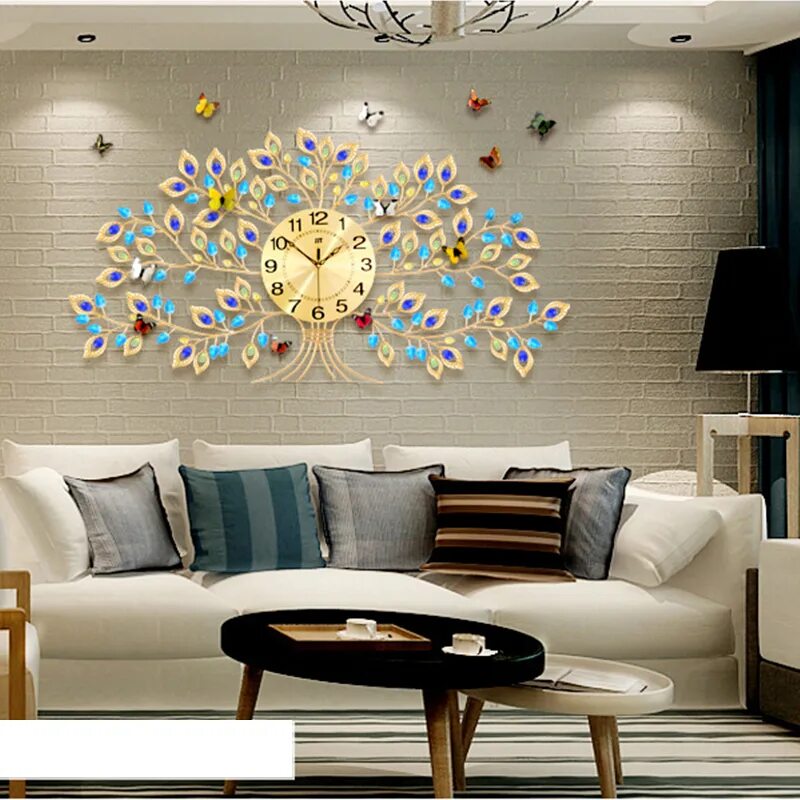 Красивый декор на стену в гостиную Retro Large Wall Clock Modern Design Mute Crystal Tree Wall Watch Living Room Be
