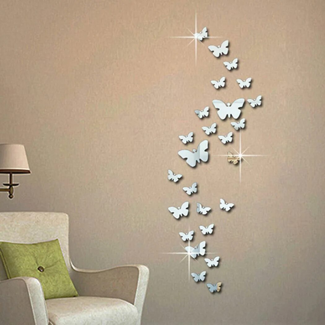 Красивый декор стен своими руками New Modern Home Room Art 3D DIY Butterfly Living Shape Mirror Decoration Pack of