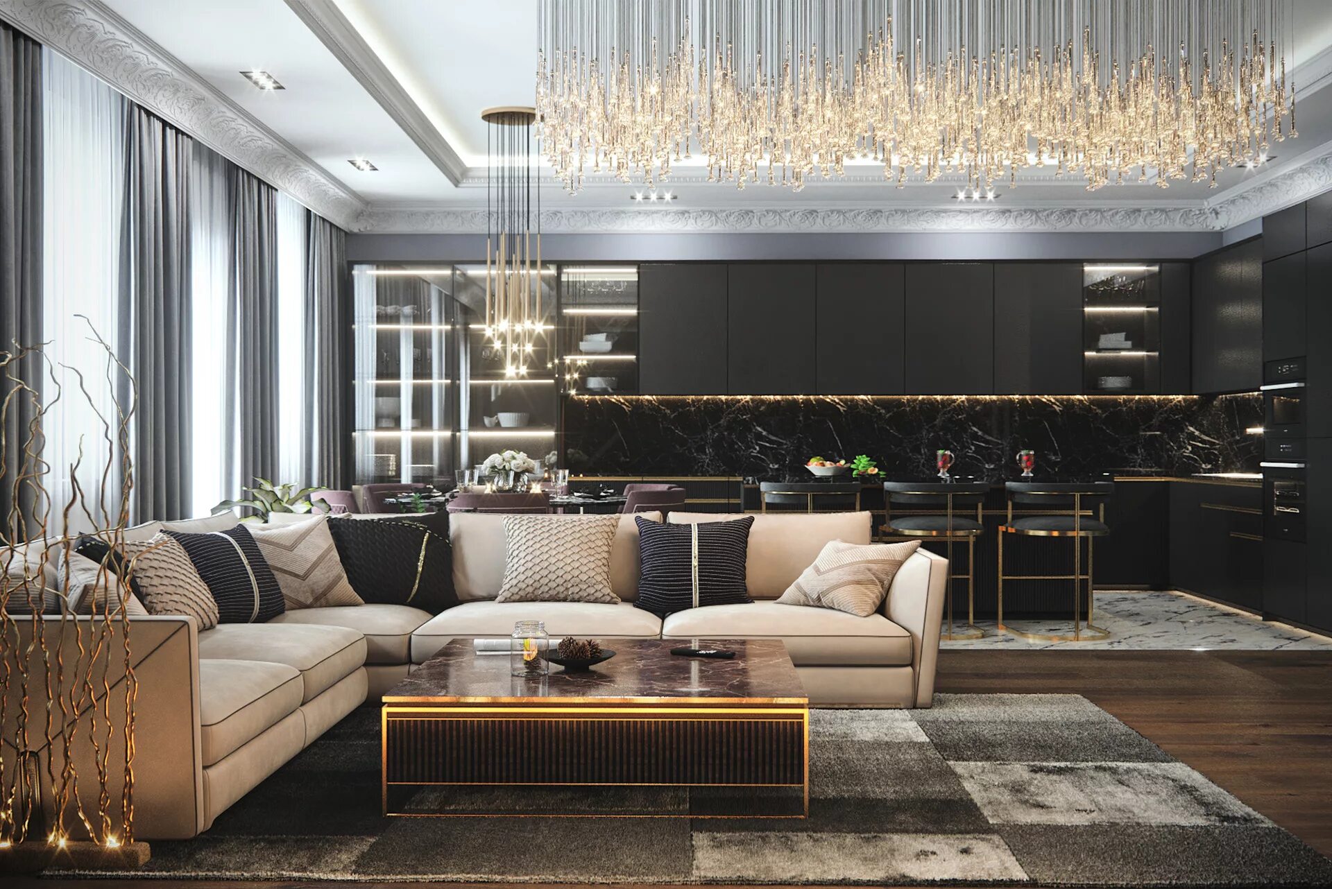 Красивый дизайн 2024 Visualization of a living room 9 :: Behance