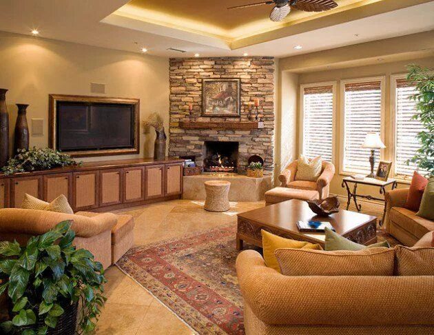 Красивый дизайн гостиной в частном доме 17 Ravishing Living Room Designs With Corner Fireplace Comfy living room decor, 