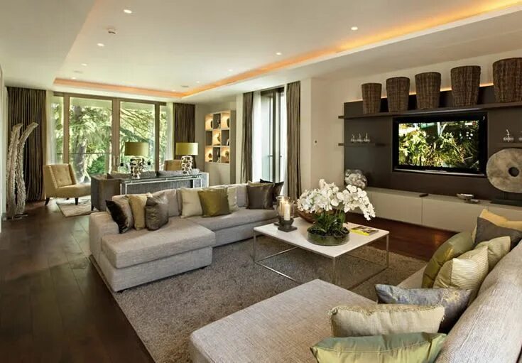 Красивый дизайн гостиной в доме Living Room- nice layout and colours with greens and grey Luxury living room, Lu