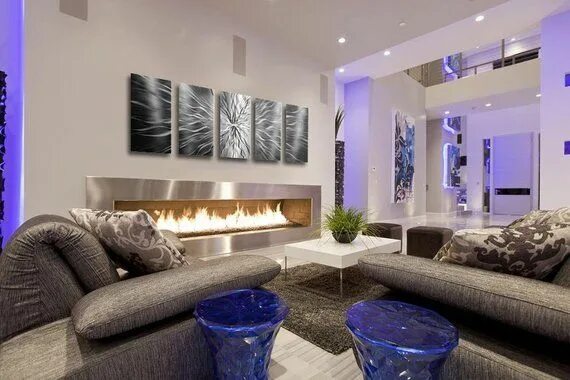 Красивый дизайн гостиной в стиле современный Contemporary Metal Abstract Exterior Art Radiance - Etsy Contemporary living roo