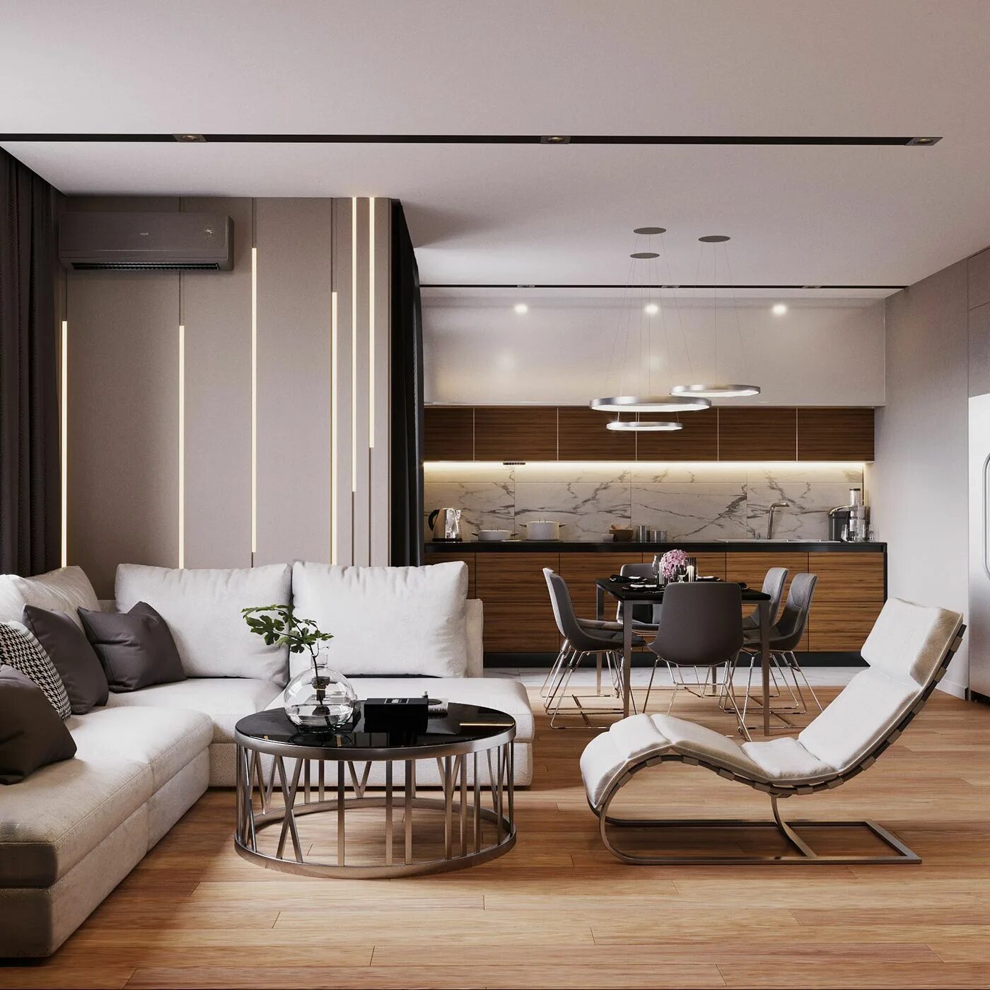 Красивый дизайн квартиры в современном стиле Interior Living room and kitchen combined, Living room furniture, Furniture