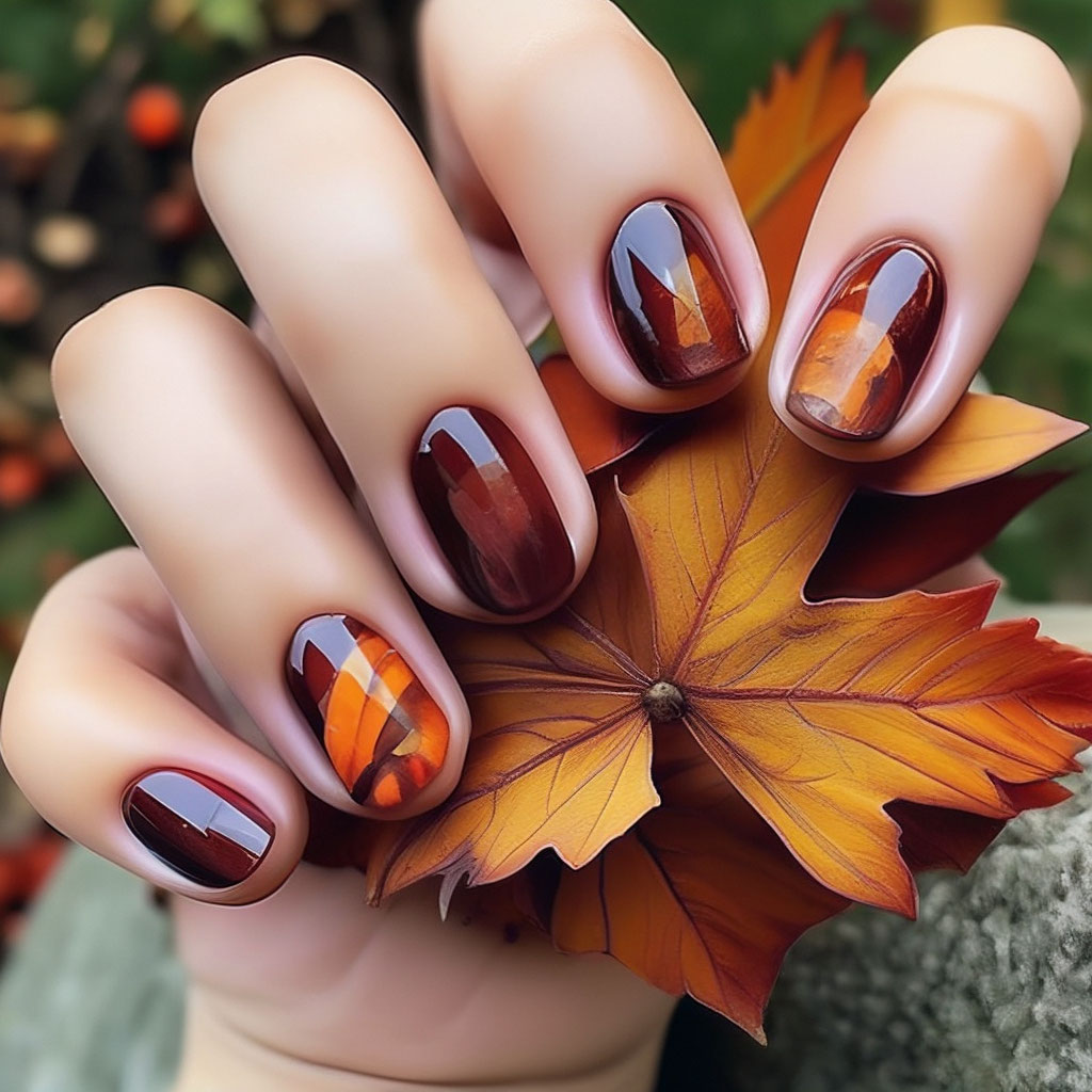 Красивый дизайн ногтей осень 2024 фото новинки "Manicure autumn short nails" - image created in Shedevrum
