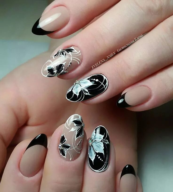 Красивый дизайн ногтей с рисунком Черный френчик ♥ #evelena_nails #ногти #маникюр #красивыеногти #красивыйманикюр 