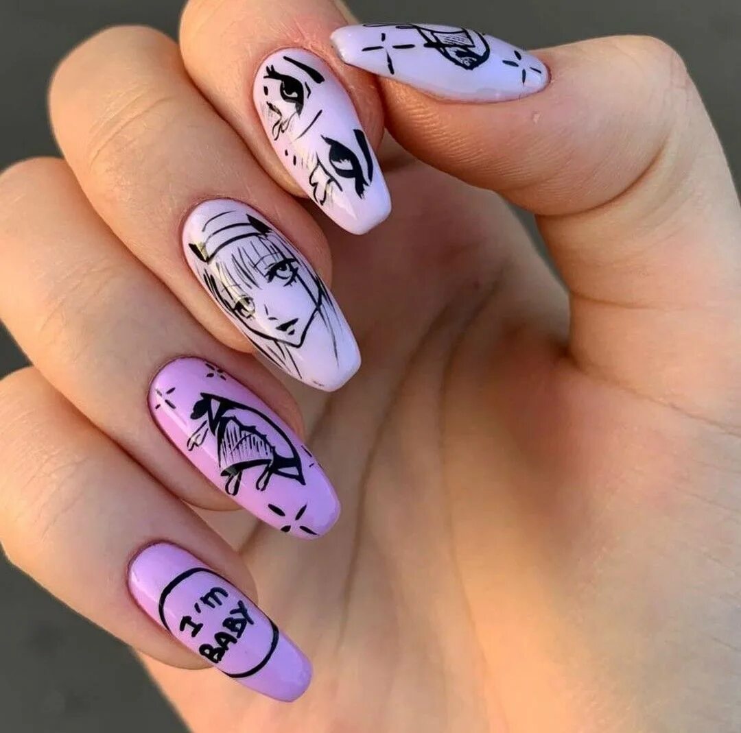 Красивый дизайн ногтей с рисунком purple anime nails Stylish nails, Anime nails, Long nails