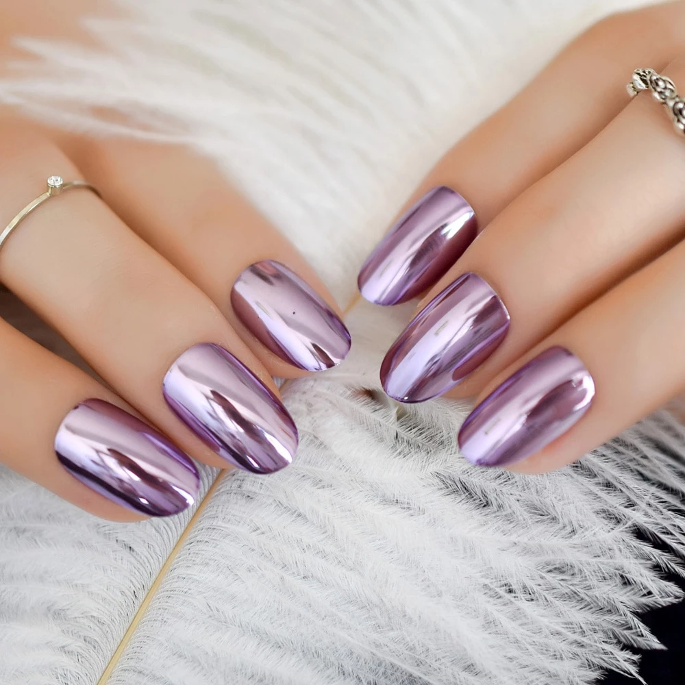 Красивый дизайн ногтей втирка фото Best 11 Charming Purple Mirror Wholesale False Nail Classical Oval Shape Nails -