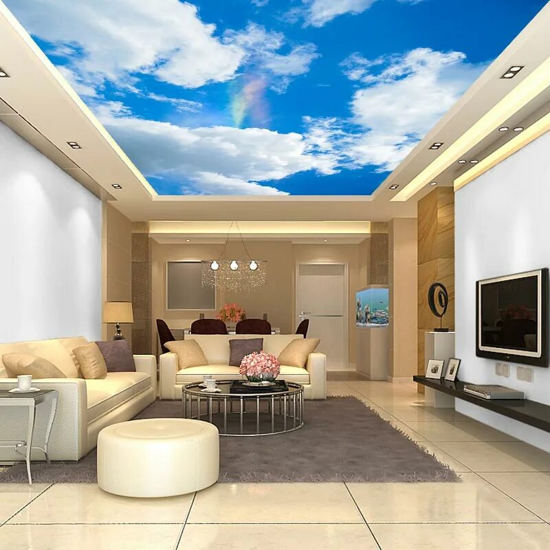 Красивый дизайн потолка фото Ceiling Wall Papers 3d White Clouds Photo Sky Wall Paper Mural Bedroom Living Ro