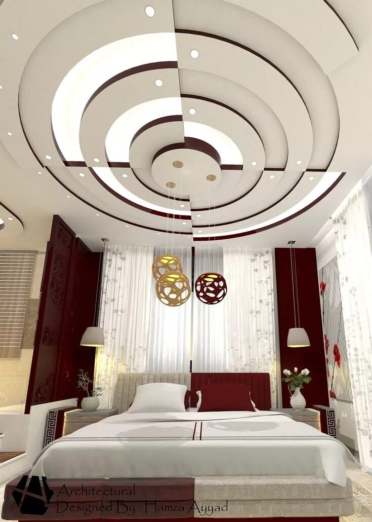 Красивый дизайн потолка фото Bedroom design, bedroom idea, bedroom ceiling design, ceiling design, modern bed
