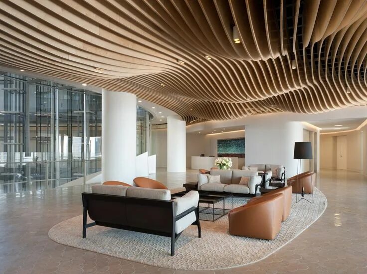 Красивый дизайн потолка фото Organic ceiling design at Clayton Utz, Sydney workplace / Bates Smart Faux plafo