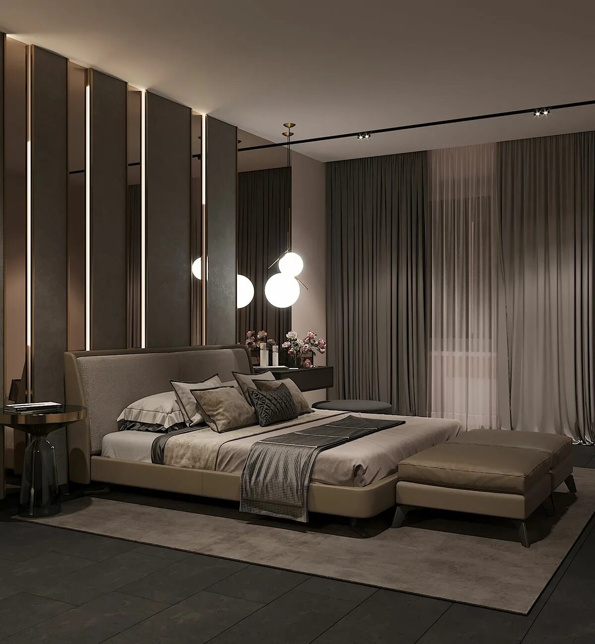 Красивый дизайн спальни в современном стиле фото Bedroom in contemporary style on Behance Camere da letto di lusso, Design per ca