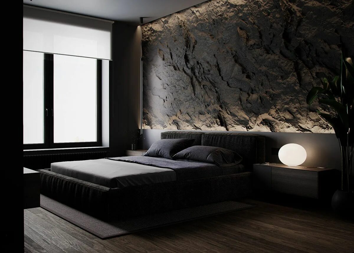 Красивый дизайн стен фото Earthy Brown And Black Decor With Rugged Rock Features & Luxurious Lighting Blac