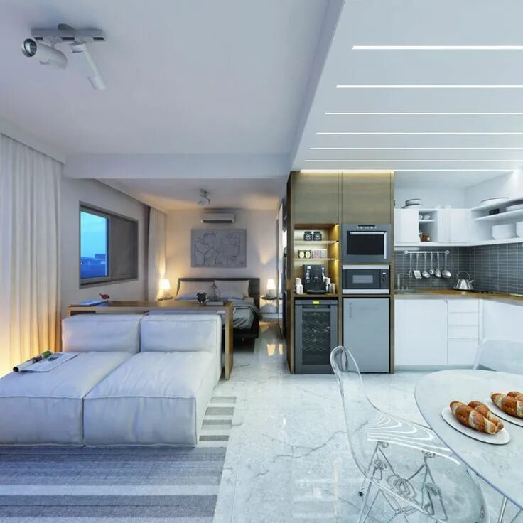 Красивый дизайн студии квартира-студия Small apartment design, Small apartments, White marble floor