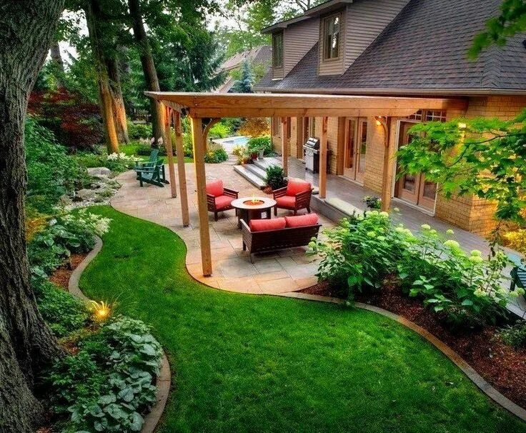 Красивый дизайн участка загородного дома фото Pin by Ksenija Stojadinovic on Outdoor Fireplaces, Gardens... Patio landscaping,